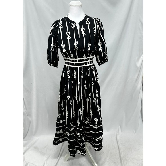Umgee Dresses & Skirts - Umgee Sz Small Midi Dress Black White Bow Print Cotton Tiered Coquette Parisian